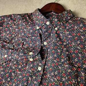Bonobos Mens Navy Blue Ditsy Floral Print Long Sleeve Button Down Shirt  XL